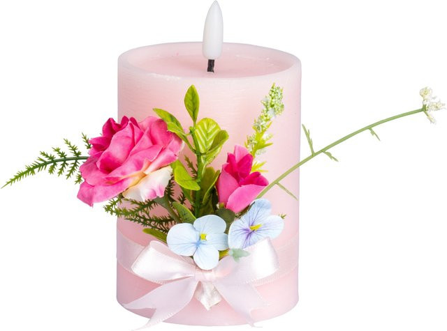 LED-Kerze Sommerblume von Viva Domo in Pink, florales Design, Stumpenkerze aus Kunststoff - Bild 1