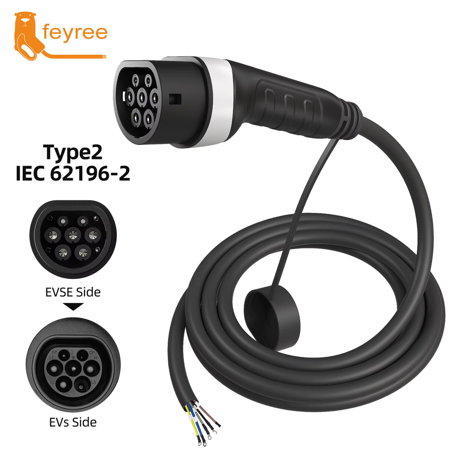 Feyree EV-Ladegerät mit Typ2 Buchse und 5m Kabel, 32A 8KW 1-phasig oder 11KW/22KW 3-phasig, IEC62196-2 Ladestation für Elektroautos, Schwarz - Bild 5