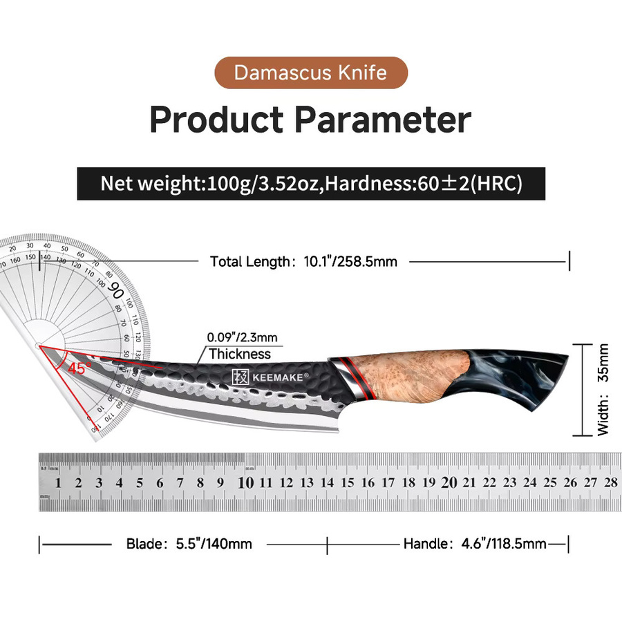 KEEMAKE Damaststahl Kochmesser mit ergonomischem Harzgriff in Multicolour, 5,5 Zoll japanisches Schälmesser - Bild 2