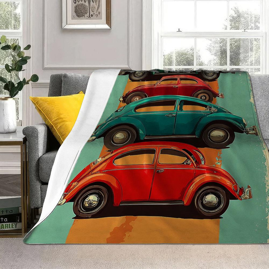 JMG Household Supplies Flanell Decke mit Retro Käfer Auto Motiv in Multicolour, B/H: 70 x 100 cm - Bild 2