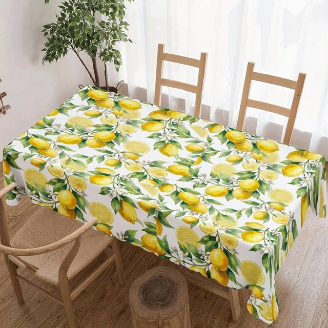 JINGYUE Pet Rechteckige Tischdecke mit Sommer-Zitronen-Design, Weiß, Wasserdicht und Waschbar, B: 140 cm, L: 280 cm - Bild 1