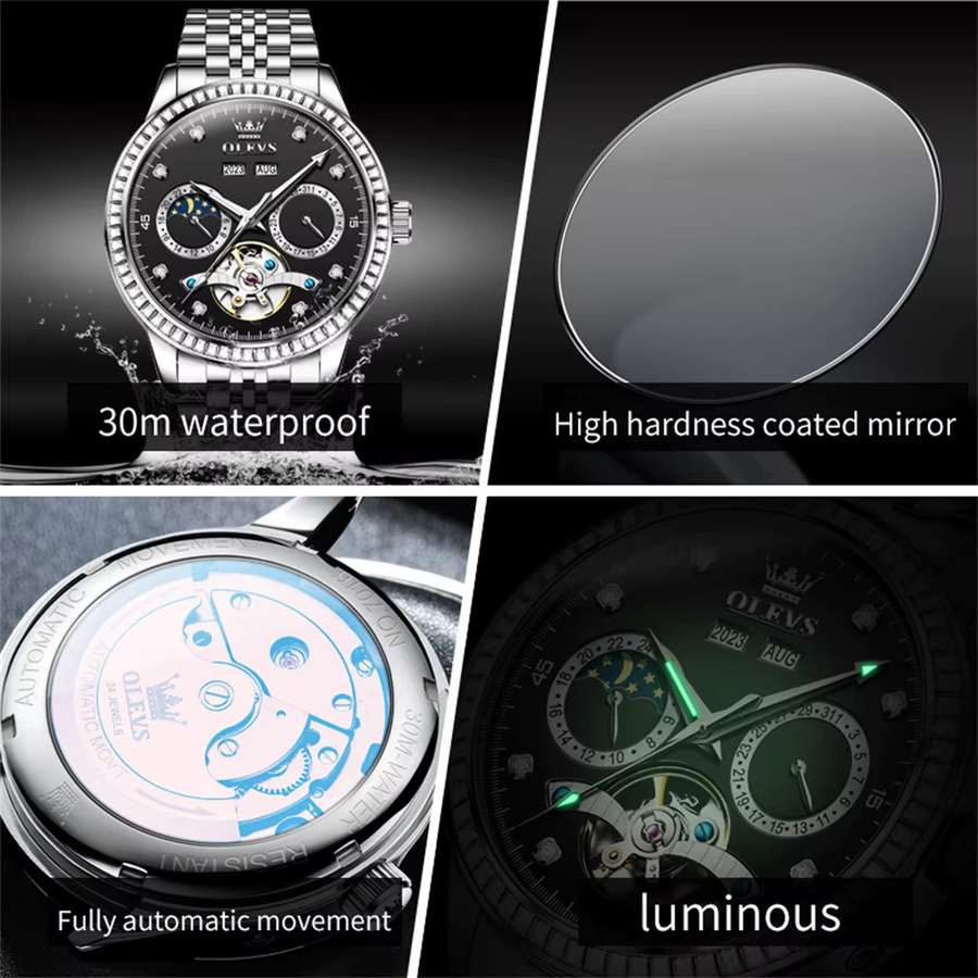 OLEVS Armbanduhr, Automatik, Edelstahl, Diamant, Herren - Bild 5