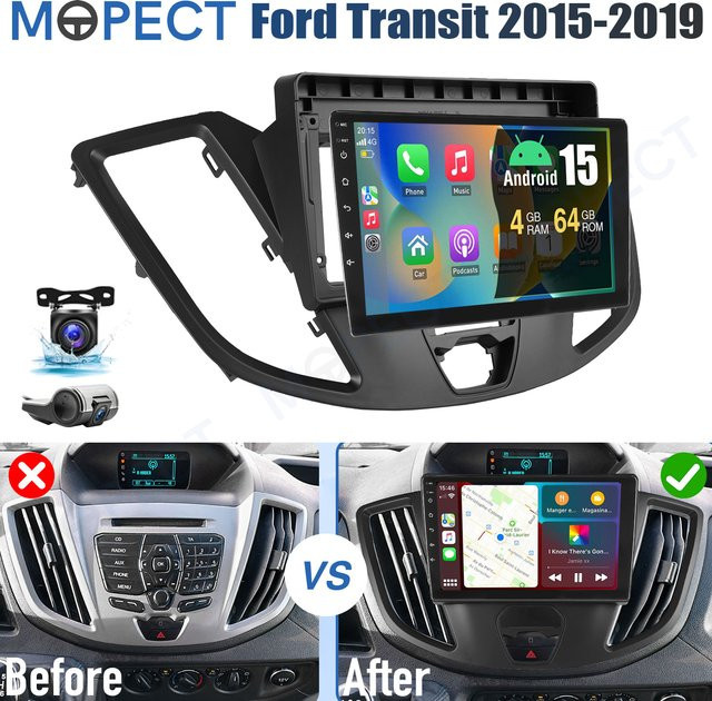 MOPECT Android Autoradio für Ford Transit 150 250 350 (2015-2019) mit 9 Zoll Touchscreen, CarPlay, WLAN, GPS, DAB und Rückfahrkamera in Schwarz - Bild 1