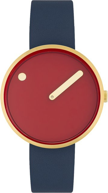 Picto Armbanduhr, Quarz, Edelstahl, Leder, Rot, 34 mm, Unisex - Bild 1