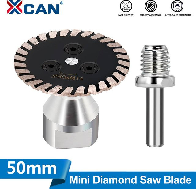 XCAN Mini-Diamantsägeblatt Turbo-Trennscheibe mit M14-Gewinde und abnehmbarem Flansch zum Schneiden von Granit, Marmor und Stein, Durchmesser: 50 mm - Bild 1