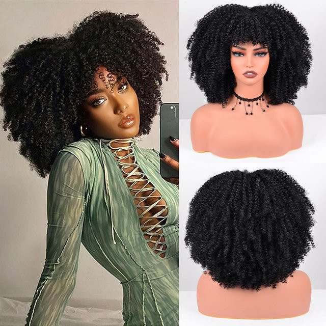 Suri Hair Afro-Perücke, schwarz, lockig mit Pony, Damen - Bild 1