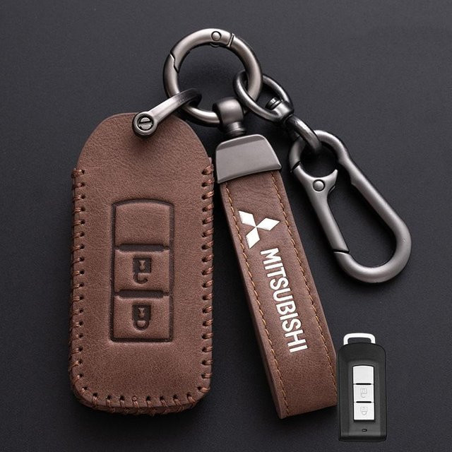 Lederne Autoschlüsselhülle Abdeckung für Mitsubishi Outlander Lancer Eclipse Mirage Xpander ASX Pajero Cross Montero in Schwarz - Bild 1