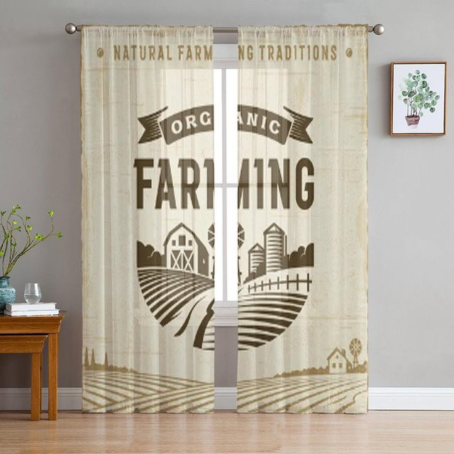 Super Six Vintage Bio-Landwirtschaft Tüll-Fenstervorhang aus Chiffon in Weiß, Breite: 135 cm, Höhe: 114 cm - Bild 1