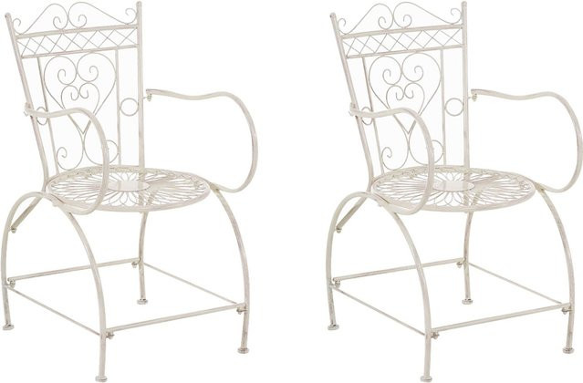 2er Set TPFGarden Gartenstühle Sheen aus Metall in Antik-Creme mit Armlehnen - Bild 1