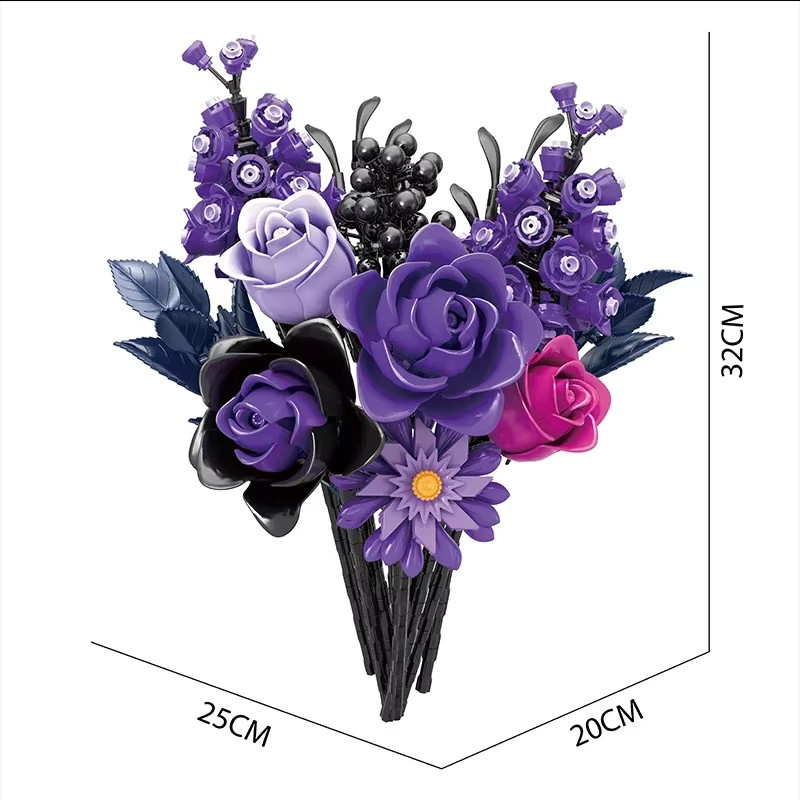 AMAZINGBLOKS Romantisches Blumen-Bouquet aus Bausteinen in Lila, 822 Teile pädagogisches Modellbau-Set für Kinder und Erwachsene - Bild 3