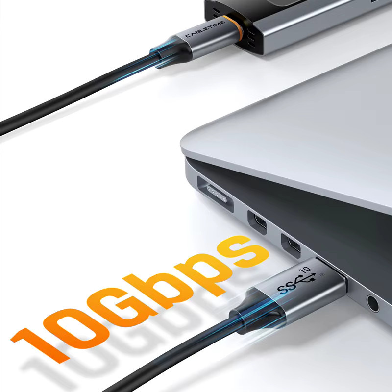 CABLETIME USB-C-Kabel in Schwarz mit 10Gbps Datenübertragung und 60W Schnellladefunktion für Smartphones und SSDs - Bild 3