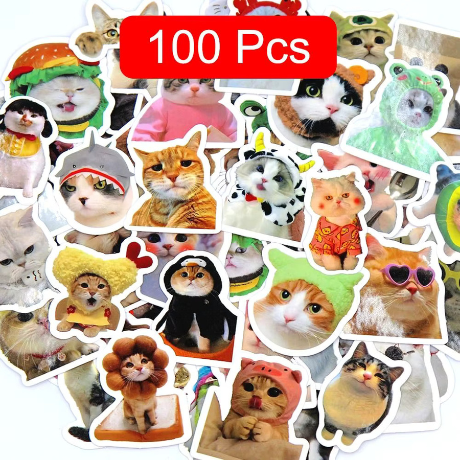 100 Stück wasserfeste PVC-Katzenaufkleber im Cartoon-Kawaii-Design, bunte Aufkleber für Kinder zum Selbermachen - Bild 3