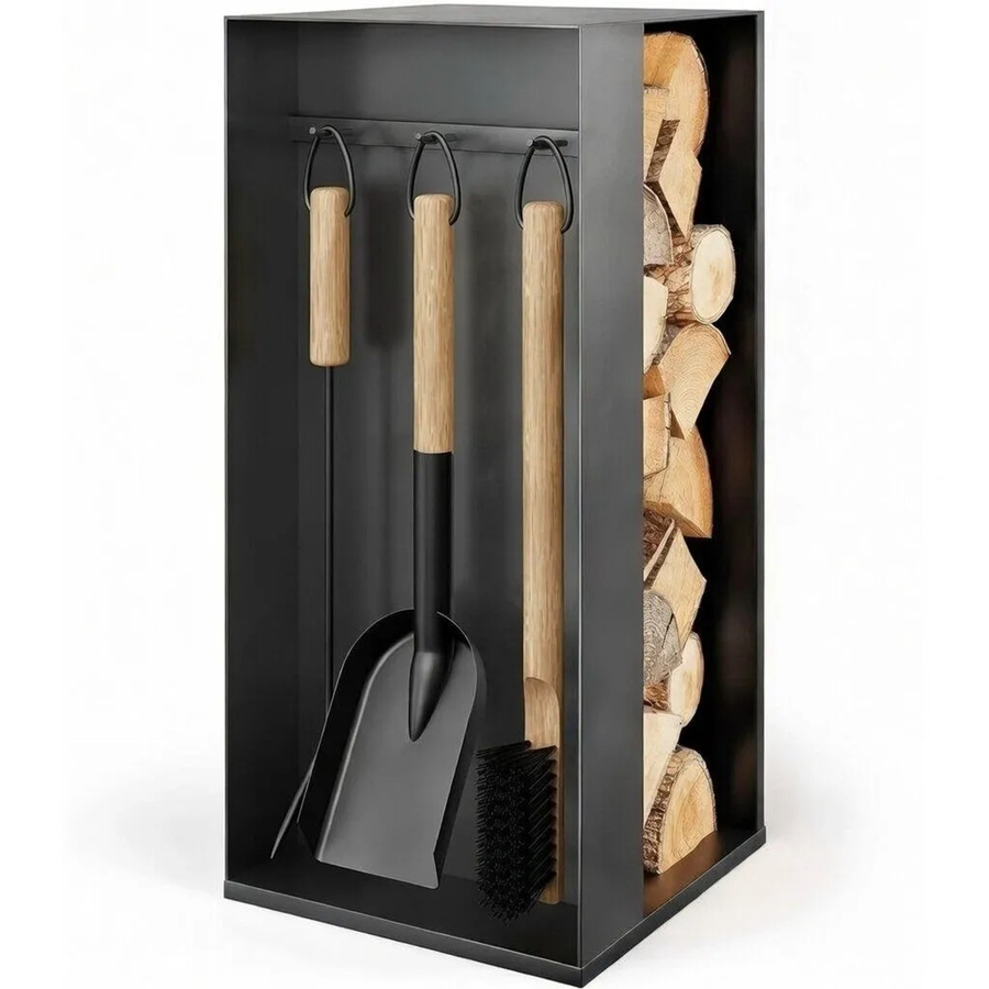 BLACK OAK Kaminbesteck ASPEN 4-teiliges Kaminwerkzeug-Set aus pulverbeschichtetem Stahl in Schwarz mit Ständer für deinen Kaminofen - Bild 2