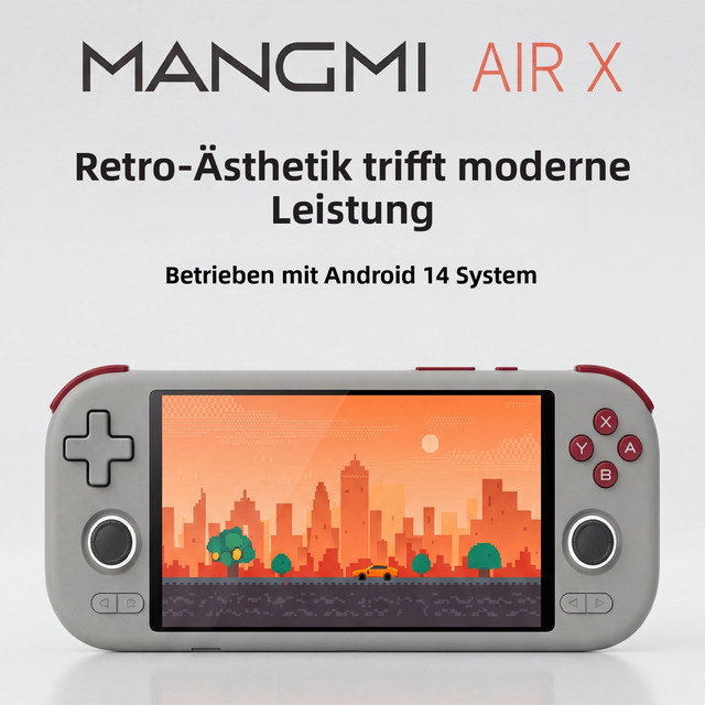 MangMi Air X Handheld Spielkonsole mit 5,5 Zoll FHD-IPS-Touchscreen, Android 14, 4GB RAM, 64GB Speicher, 5000 mAh Akku und Hall-Effekt-Joystick in Schwarz - Bild 1