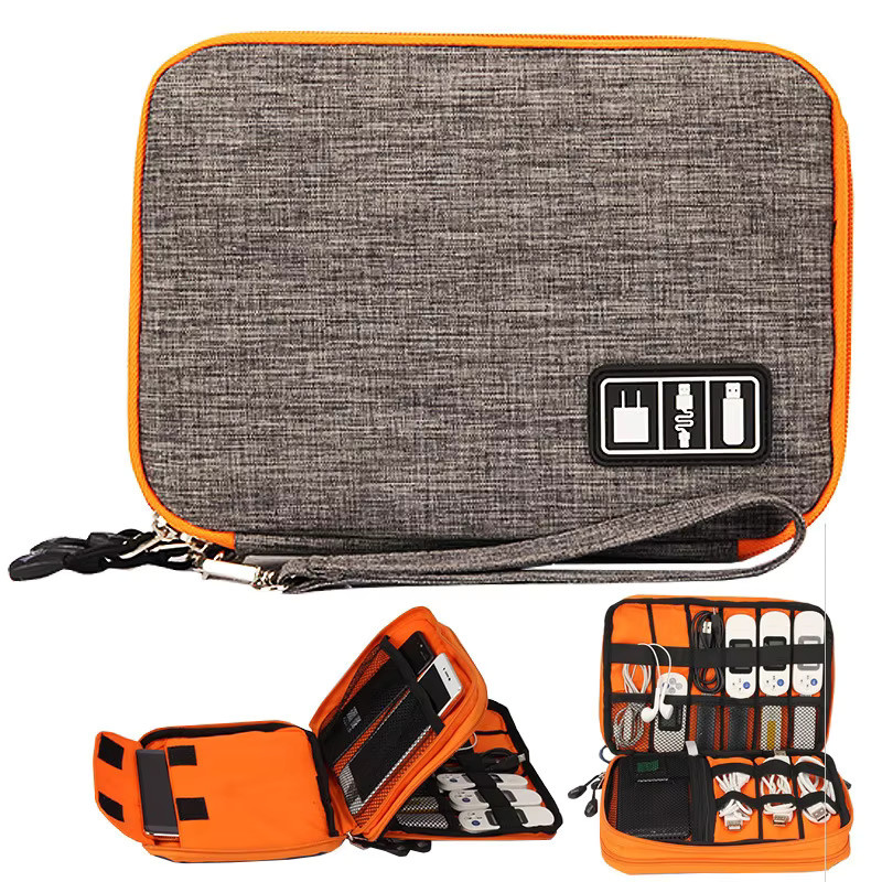 Doppelschichtige Kabel-Aufbewahrungstasche und Gadget-Organizer in Grau - Bild 2