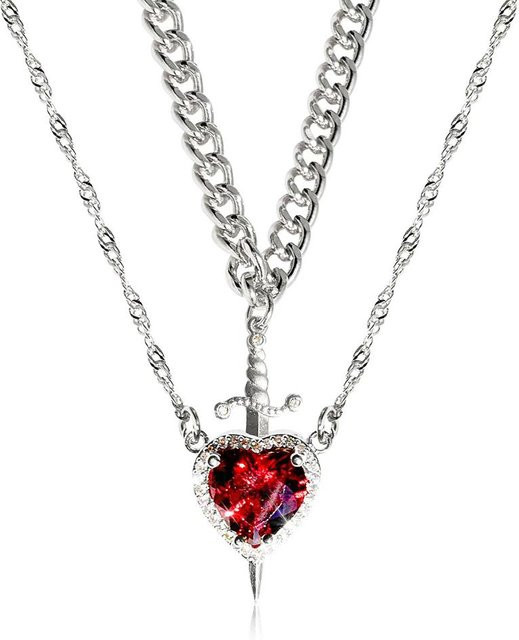 FallInLoveJewelry Halskette Set, Schwert und Herz Anhänger, Silber, Zirkonia, Unisex - Bild 1