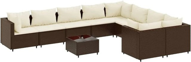 vidaXL 10-tlg. Garten-Sofagarnitur aus braunem PE-Rattan mit Kissen und Couchtisch - Bild 1