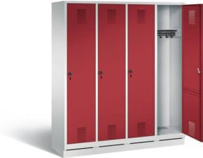 C+P Garderobenschrank Evolo aus Stahl mit 4 Abteilen, Farbe: Korpus lichtgrau und Front rubinrot, H x B x T: 180 x 159 x 50 cm - Bild 1