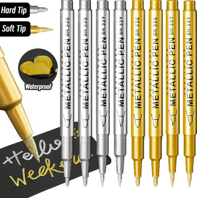 LOLEDE Metallic Marker Set mit weichen Pinseln, 20 Stück Permanent Stifte in Gold und Silber für Glas, Keramik, Harz und Scrapbooking - Bild 1