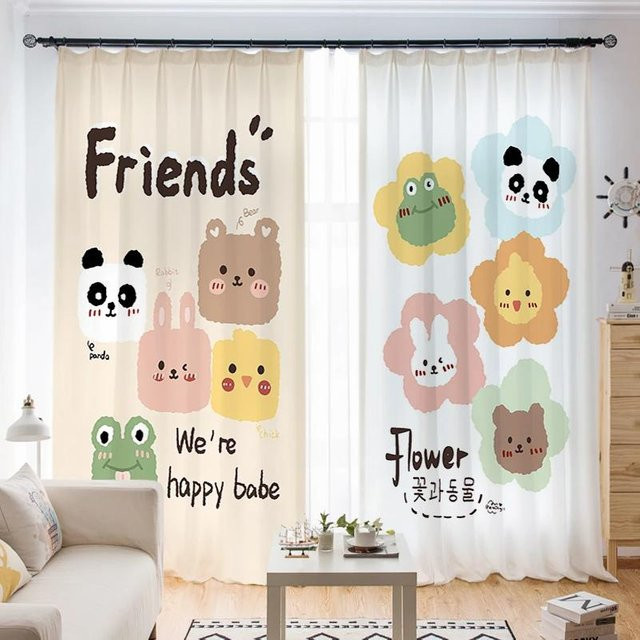 Yiran Furniture Kinder Mädchen Vorhang im Prinzessin Stil mit Cartoon Animal Print, Rosa/Mehrfarbig, B: 55 cm, H: 120 cm - Bild 1