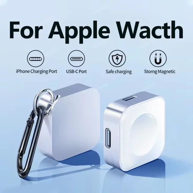VIKEFON Tragbares kabelloses Schnellladegerät für Apple Watch mit USB-C und 8-poligem Anschluss, Gold, kompatibel mit Apple Watch Series 9 8 7 6 5 4 3 2 1 SE und Ultra - Bild 1