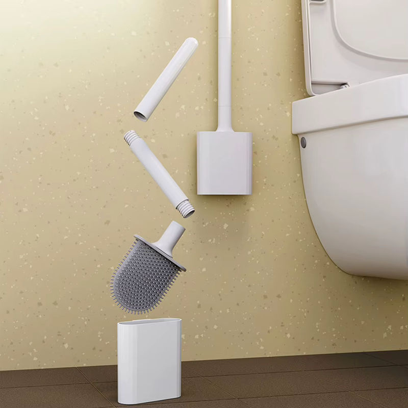 Aihogard Toilettenreinigungsbürste mit Halter in Schwarz, Boden- oder Wandmontage, Set mit weichem Gummi und langem Griff für die Tiefenreinigung - Bild 3
