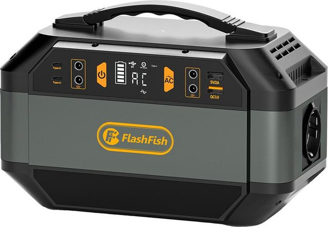 FlashFish P56 Tragbare Powerstation in Schwarz mit 288,6Wh/78000mAh Akkupack, 330W AC-Ausgang und 600W Spitzenleistung sowie 9 Steckdosen - Bild 1