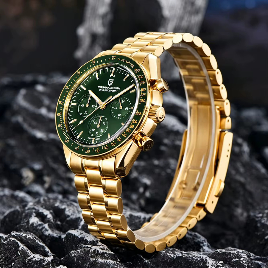 PAGANI DESIGN Chronograph, Gold-Grün, Quarz, Edelstahl, Herren - Bild 5