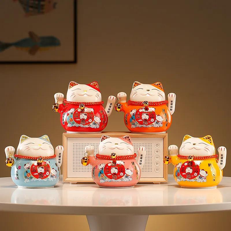 Winkende Glückskatze Maneki-Neko aus Keramik von cerakorie, batteriebetrieben, Japanischer Stil, Höhe: 11,4 cm - Bild 2