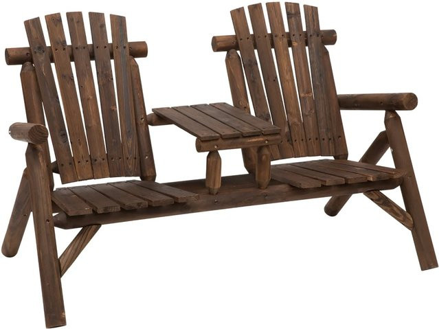 Outsunny Gartenbank für 2 Personen aus Massivholz mit Zwischentisch im Landhausstil, braun, B/H/T: 156 x 95 x 83 cm - Bild 1