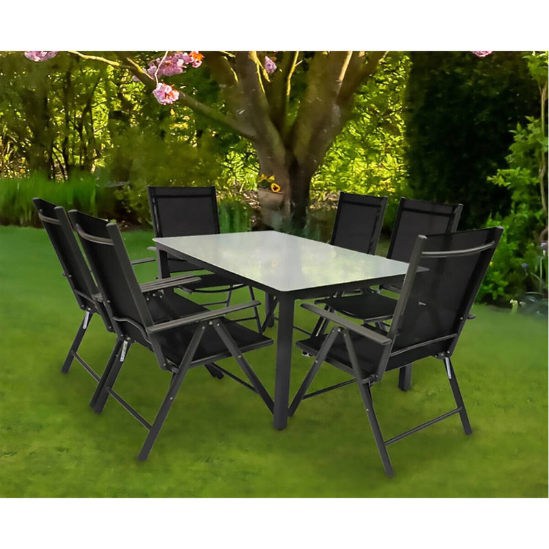 VCM 7-teilige Gartenmöbel Essgruppe in Anthrazit mit ESG-Sicherheitsglas und Alu-Elementen, Tisch Maße B: 140 cm, T: 80 cm, H: 76 cm - Bild 3