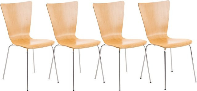 TPFLiving 4er Set Besucherstühle Jaron mit Holzsitz in Natura und Braun, stapelbar - Bild 1