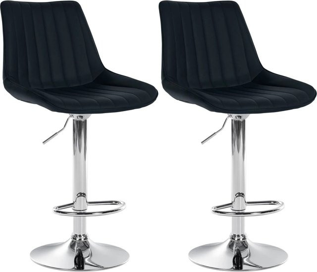 DELUKE Barhocker RIO 2er Set Schwarz Kunstleder mit Lehne und Chrom-Gestell - Bild 1