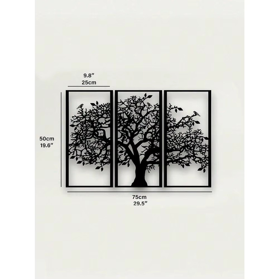 CIFBUY Baum des Lebens Wandkunst 3-teilige Metallwanddekoration in Schwarz für Wohnzimmer und Schlafzimmer - Bild 2