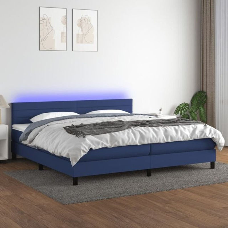 Vidaxl Boxspringbett mit Matratze in Blau und Weiß aus Stoff und Holzwerkstoff B/T/H: 200 x 200 x 88 cm - Bild 1