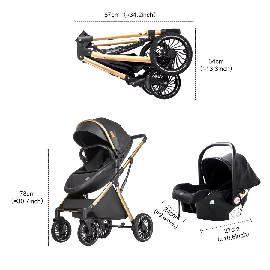 Luourzme 3-in-1 Kombikinderwagen in Schwarz mit Kokonsitz, klappbarem Rahmen und UV-Schutzdach - Bild 4
