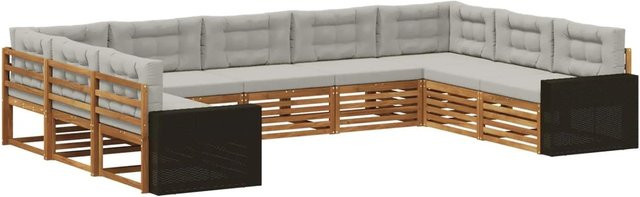 vidaXL Outdoor-Sofagarnitur in U-Form aus Akazienholz mit Kissen, Hellgrau - Bild 1