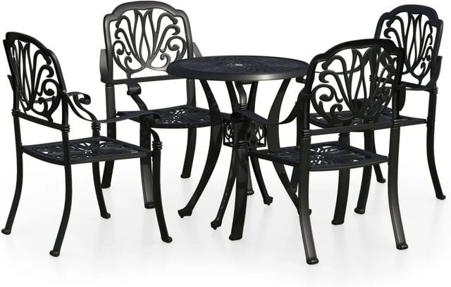 vidaXL 5-tlg Bistro-Set aus Aluminiumguss in Schwarz matt, Modell 1 - Bild 1