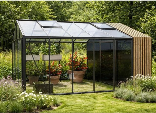 Bloomcabin Gewächshaus Klassik mit Accoya-Fusion und integriertem Stauraum in Schwarz - Bild 1