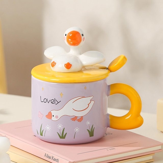 Kreative Keramiktasse mit Gans-Cartoon-Motiv von Yiran Furniture, 400 ml, Mehrfarbig - Bild 1