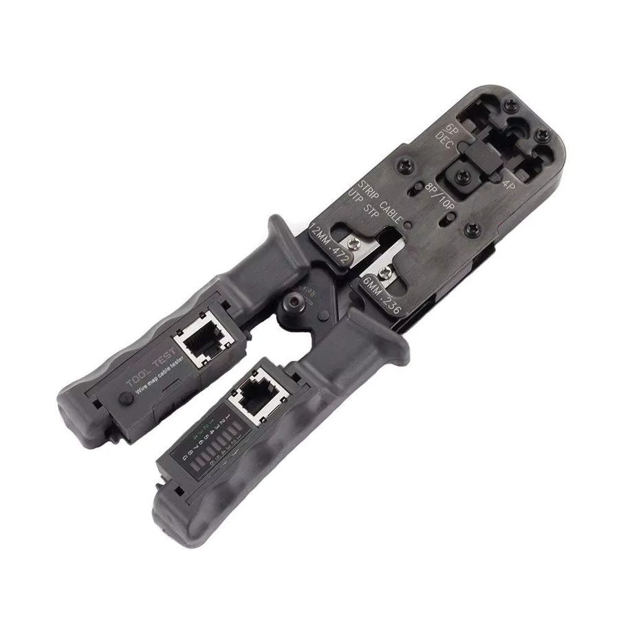 FATCOOL 2 in 1 RJ45 Netzwerk LAN Kabel Crimper Zange mit Kabel Tester und Draht Cutter für 6P/8P Ethernet Kabel in Schwarz - Bild 2