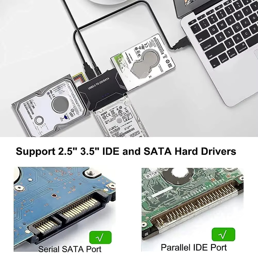 Congdi SATA/IDE zu USB 3.0 Adapter Konverter für 2,5 und 3,5 Zoll HDD/SSD bis 6 TB in Schwarz mit USB-C Anschluss - Bild 2