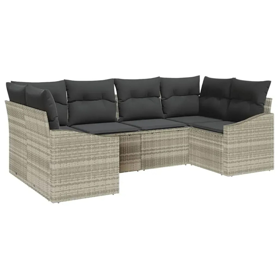 vidaXL Garten-Sofa-Set 6-teilig aus Polyrattan in Hellgrau mit Polsterung und Kissen in L-Form - Bild 2