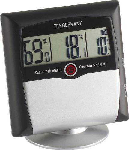 TFA Dostmann Luftfeuchtemessgerät Hygrometer in Schwarz mit Taupunkt- und Schimmelwarnanzeige - Bild 1