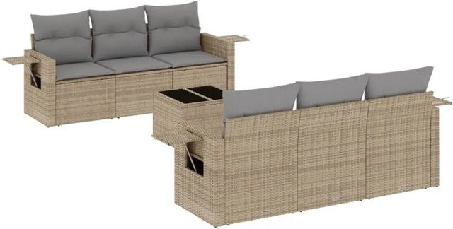vidaXL 7-teilige Garten-Sofagarnitur in L-Form aus PE-Rattan mit Kissen in Beige-Grau - Bild 1