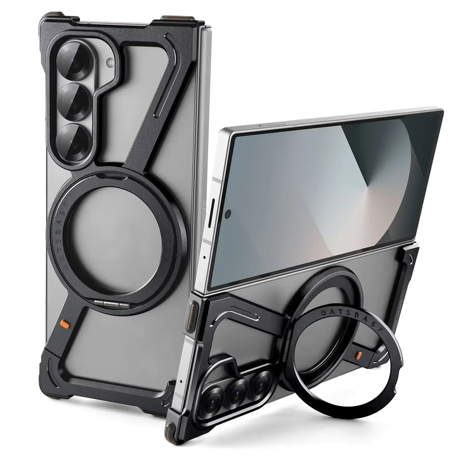 Oatsbasf Magnetische Metall-Handyhülle für Samsung Galaxy Z Fold 8 Ultra mit 360 Grad Schutz und drehbarem Ständer in Schwarz - Bild 6