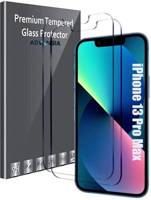 Advansia Displayschutzfolie aus gehärtetem 9H Glas für iPhone 13 Pro Max, transparent, 2er-Pack - Bild 1
