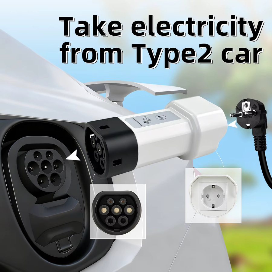 EVqiaoyi V2L Typ2 Entladegerät-Adapter für Elektroautos zu EU-Steckdose in Weiß, kompatibel mit Omoda 9, Jaecoo J7, BYD Atto 3, DM-i, Geely EX5, Starray EM und Xpeng G6 - Bild 2