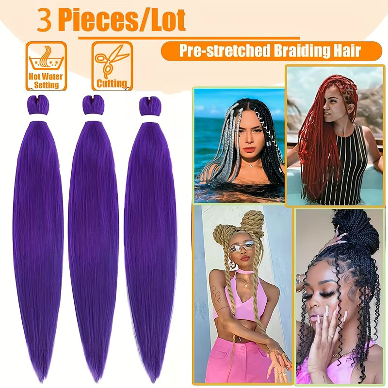ISIGROSI Haarverlängerung Yaki Synthetisch, 3 Teile, Lila, 20'' - Bild 4