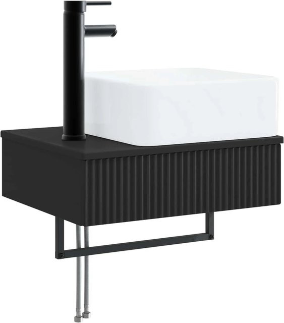 vidaXL Wandmontiertes Waschbecken in Schwarz, Rechteckig, B/T/H: 50 x 41 x 39 cm - Bild 1